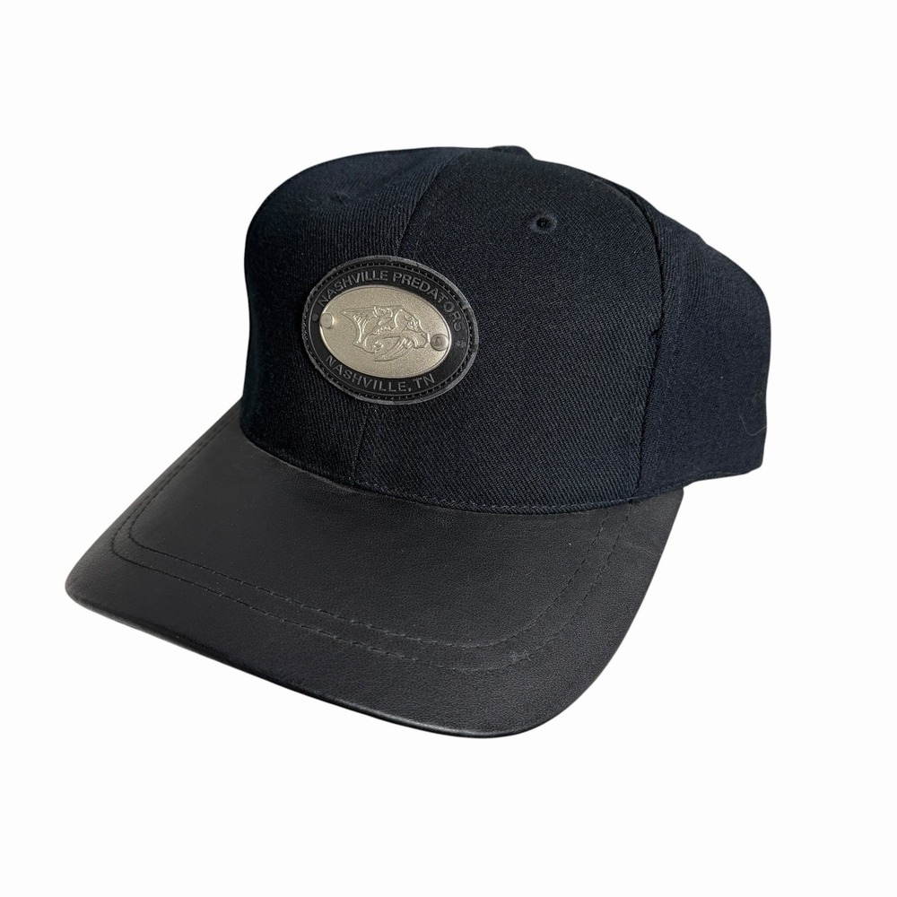 NWT American Needle Nashville Predators NHL Black Hat Cap Leather Brim Strapback